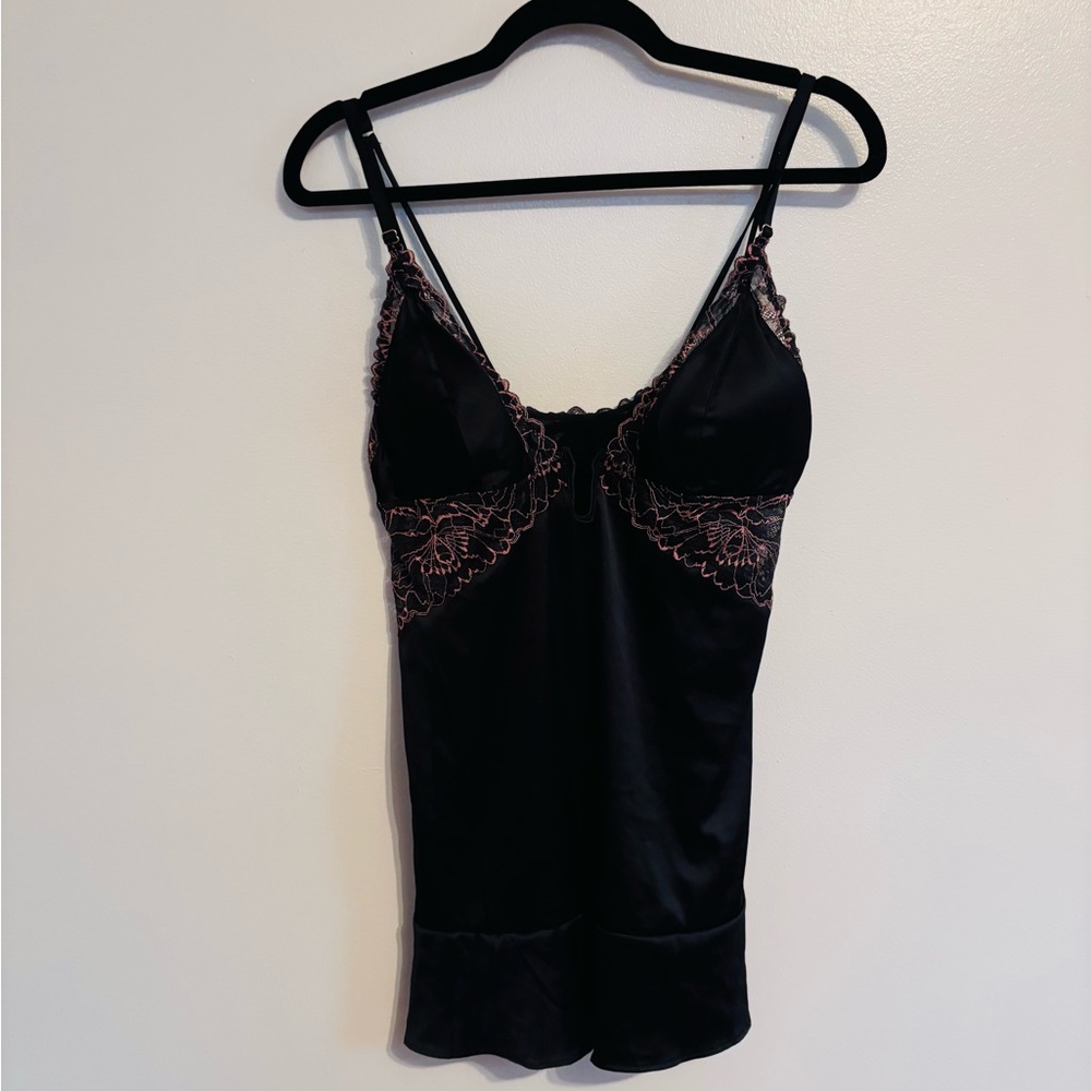 Auden black slip nightie with padded cups and lace detail size medium